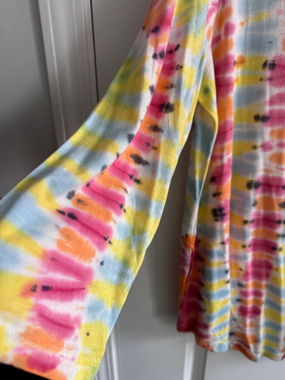 LOGO by Lori Goldstein Tie-Dye 3/4 sleeve cotton top. Smile hemline. Pockets. L. - Picture 3 of 9